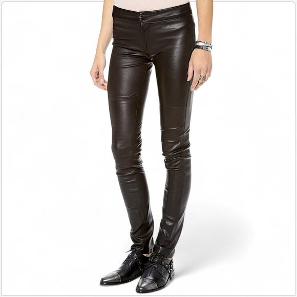 Graham & Spencer Black 100% Leather Lambskin Pants Stretch Skinny Buttery Soft 4 - Picture 1 of 7